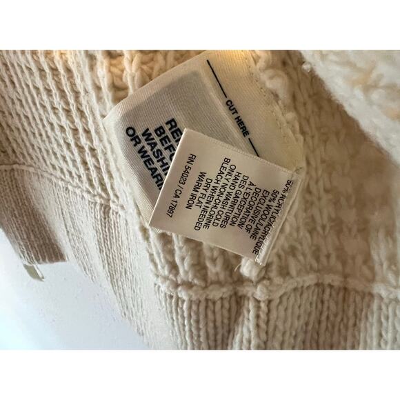 Vintage Old Navy Chunky Wool Knit Zip-Up Ivory Sweater Cardigan Medium - Picture 9 of 9